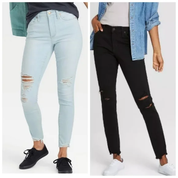 Universal Thread 2 Pair Ladies Mid Rise Skinny Jeans Bundle Distressed Size 2/26 - Picture 2 of 16